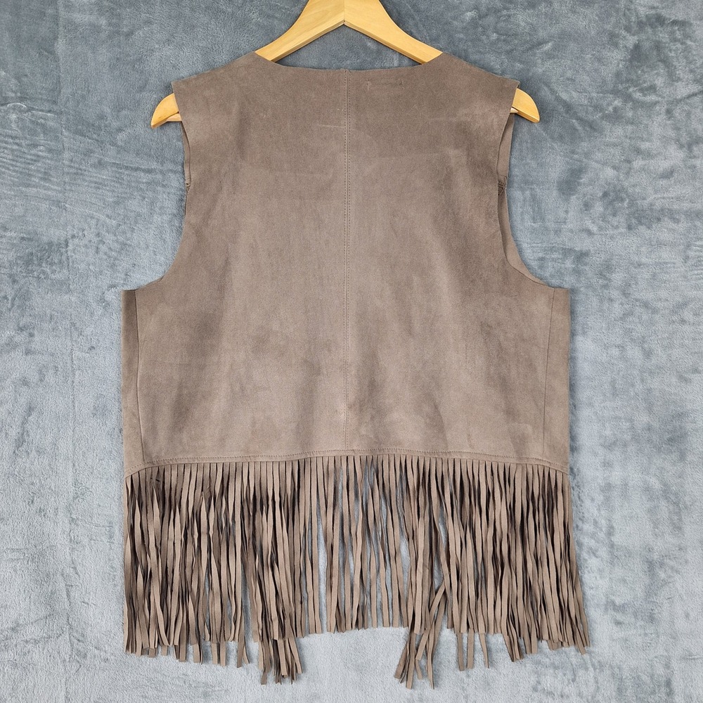 Womens Vest Large Gray Suede Western Cowgirl Rodeo Fringe Boho Festival Hippie - Picture 6 of 7